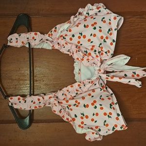 Plus Cherry Print Frill Knot Front Bikini Top